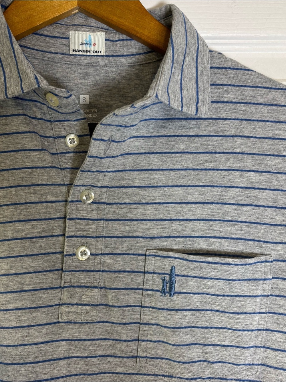 Men's Johnnie-O Hangin Out Grey with Blue Striped Polo Shirt Size S